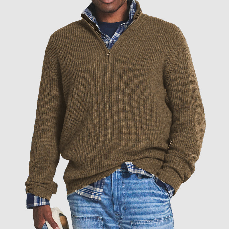 Ribbed Knit Quarter-Zip Sweater for Men - Long Sleeve - Image 4