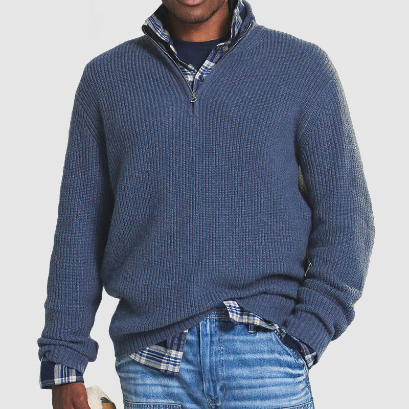 Ribbed Knit Quarter-Zip Sweater for Men - Long Sleeve - Image 3