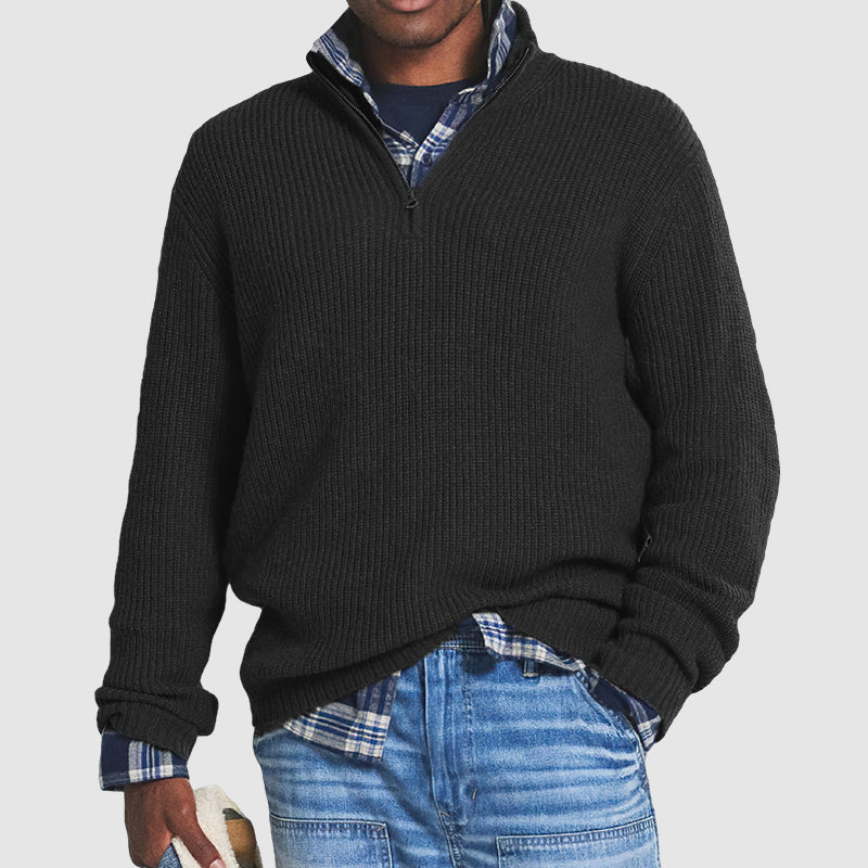 Ribbed Knit Quarter-Zip Sweater for Men - Long Sleeve - Image 2