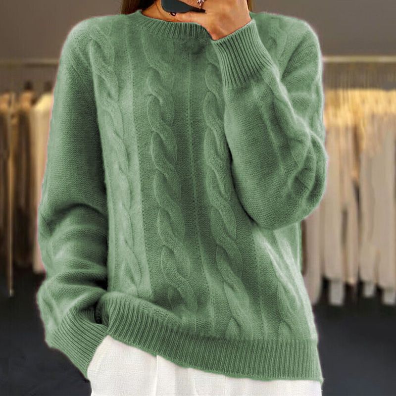 Cable Knit Sweater for Women - Crew Neck - Image 3