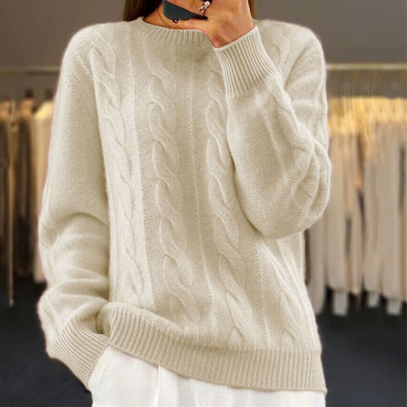 Cable Knit Sweater for Women - Crew Neck - Image 1