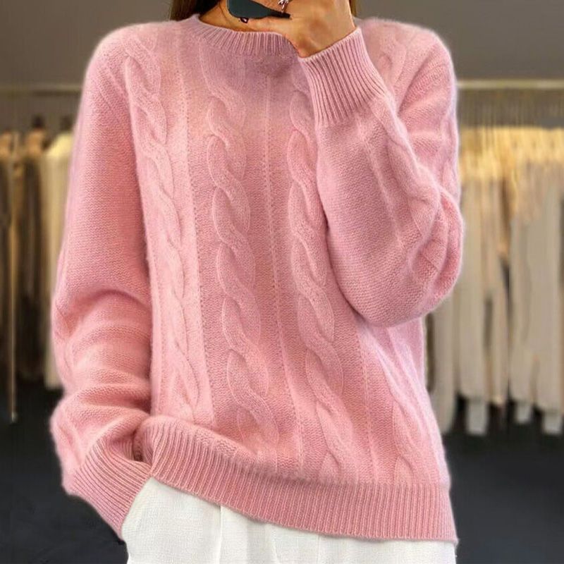 Cable Knit Sweater for Women - Crew Neck - Image 4