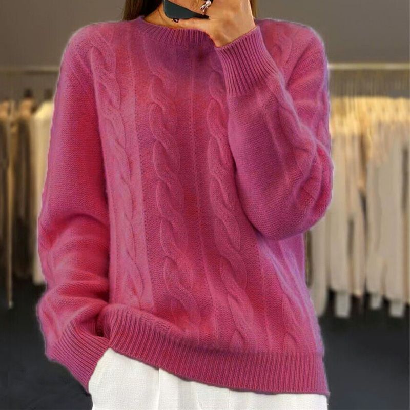 Cable Knit Sweater for Women - Crew Neck - Image 6