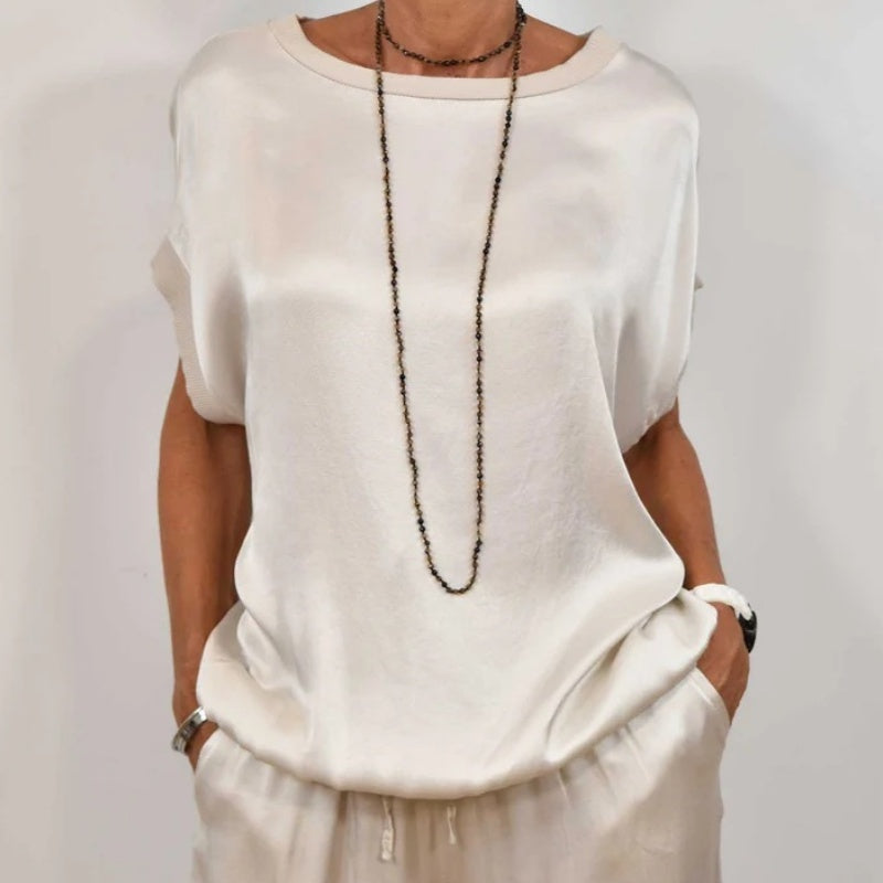 Wide Leg Pants Two-Piece Set for women - Drawstring Waist Pockets - Short Sleeve Top Relaxed Fit - Image 6