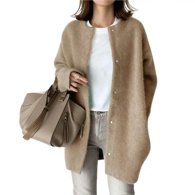 Collarless Coat for Women - Button Front - Image 1