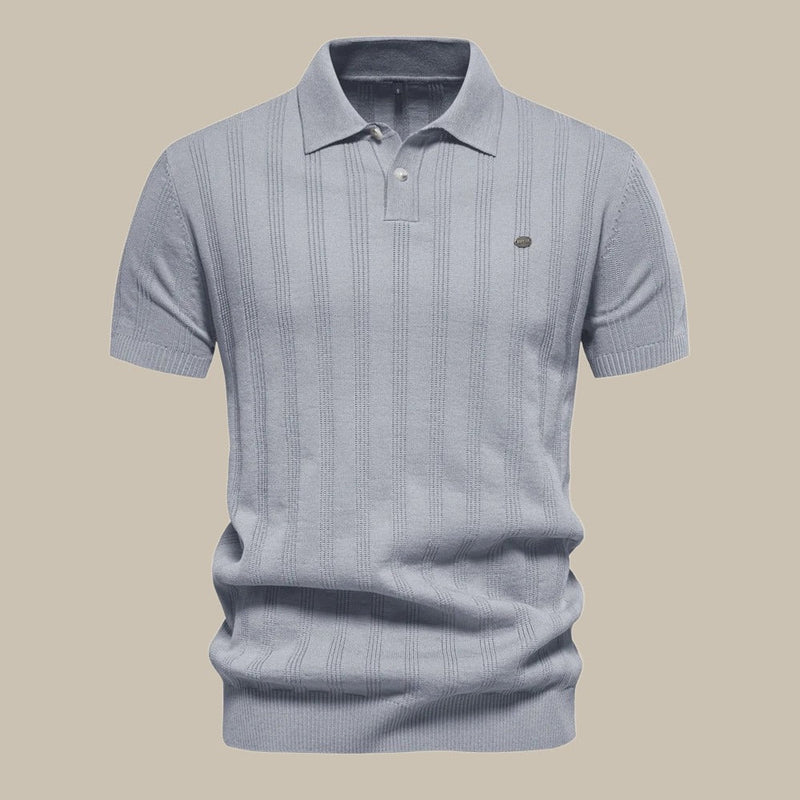 Slim Fit Polo Shirt for Men - Short Sleeve Textured - Vertical Stripe Button-Down - Image 2