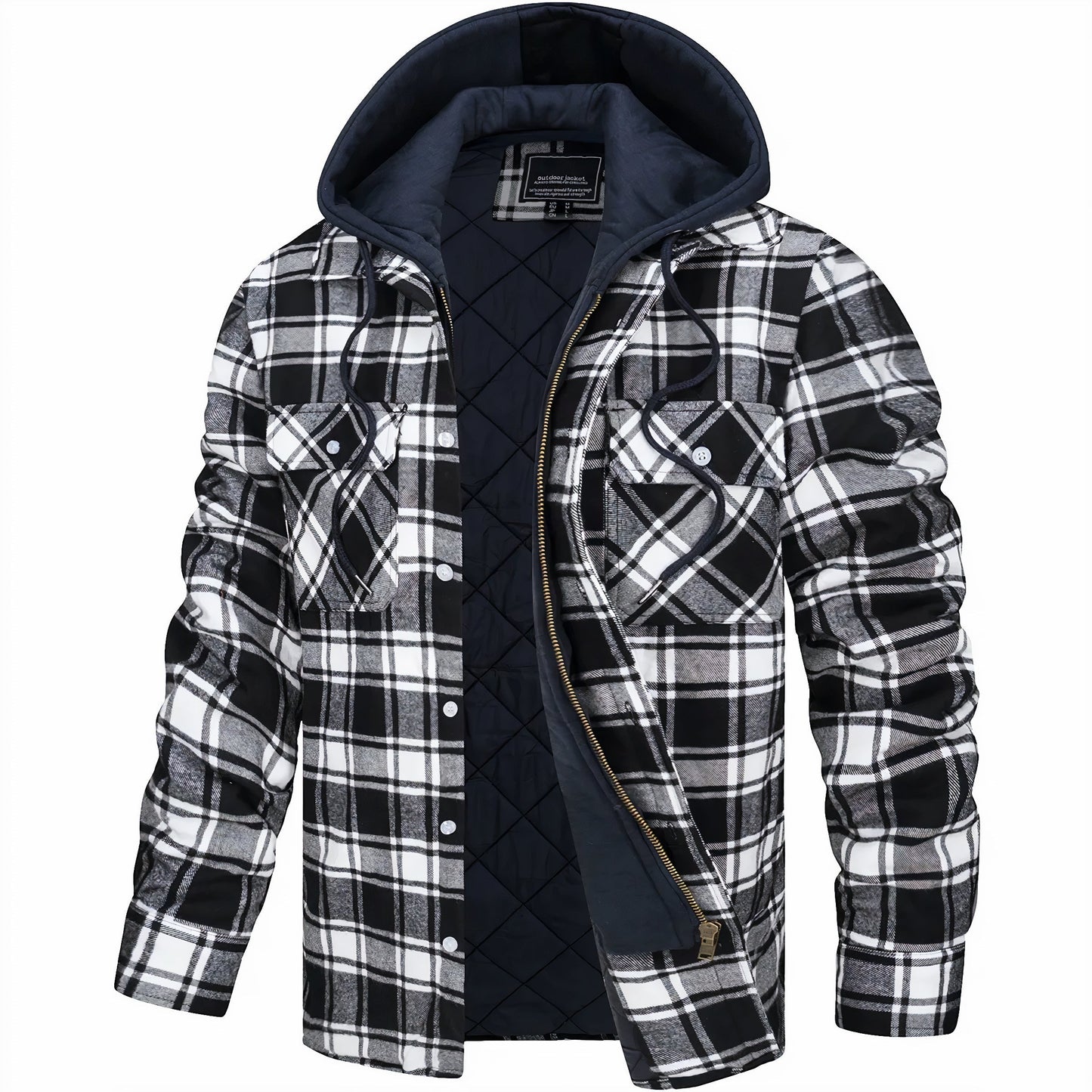 Plaid Hooded Jacket for Men - Chest Pockets - Image 4
