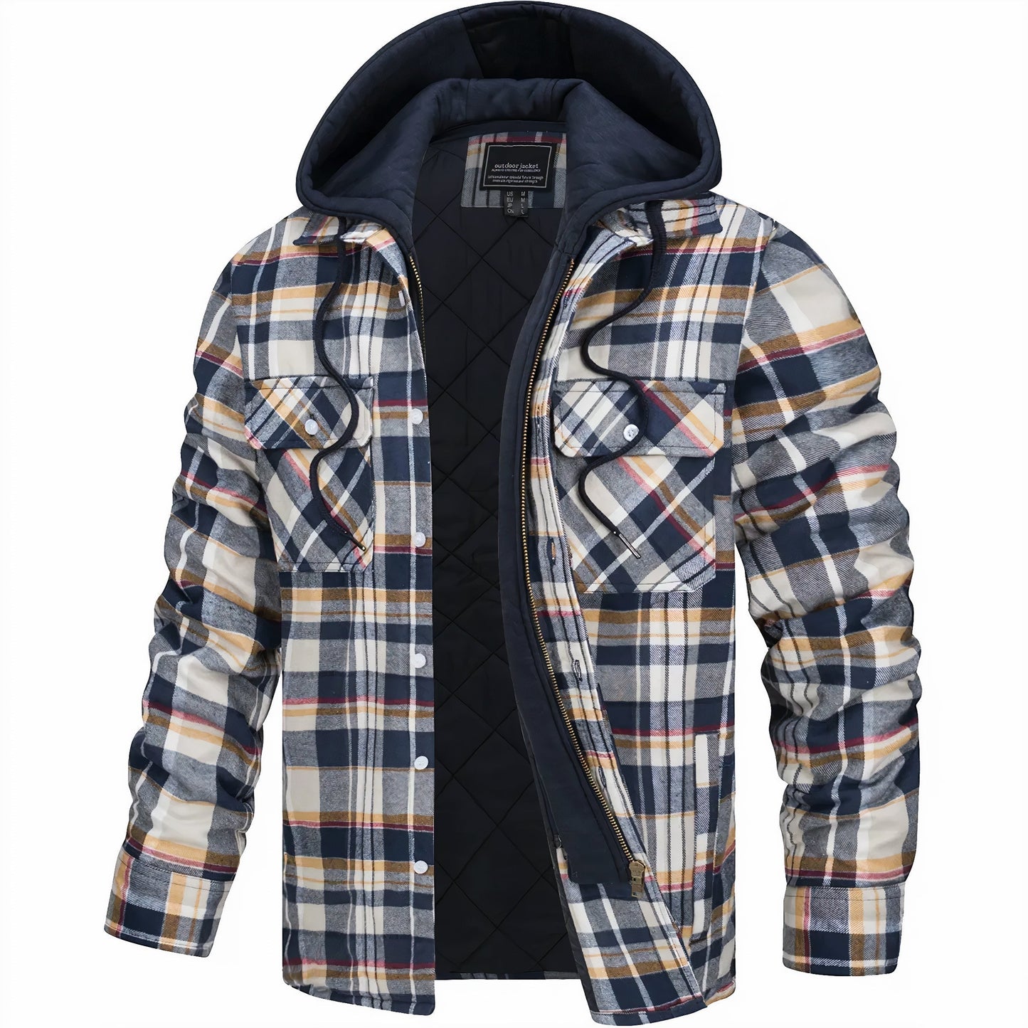 Plaid Hooded Jacket for Men - Chest Pockets - Image 1