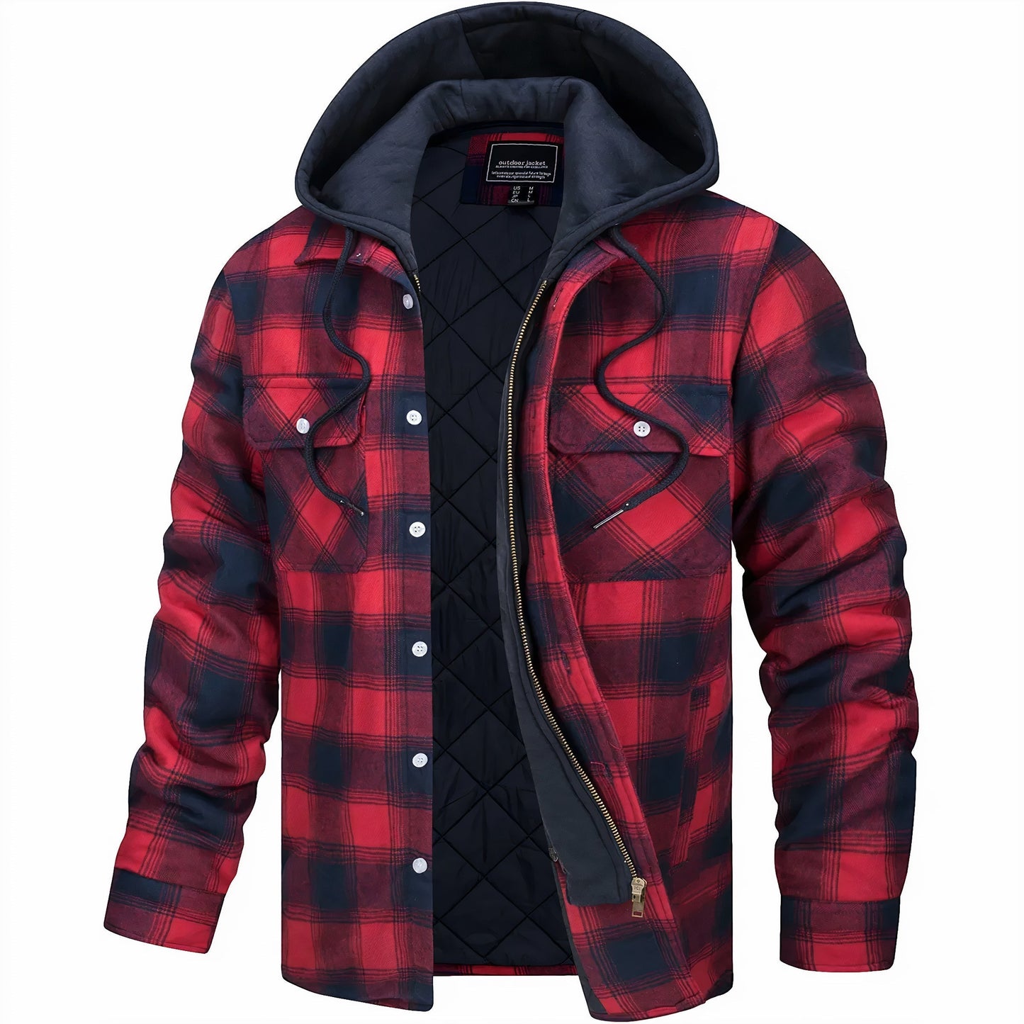 Plaid Hooded Jacket for Men - Chest Pockets - Image 5