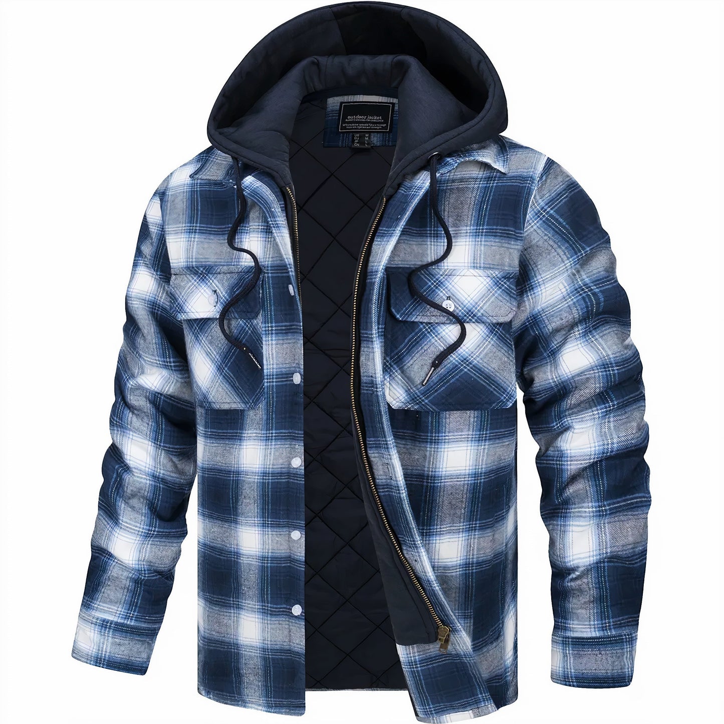 Plaid Hooded Jacket for Men - Chest Pockets - Image 3