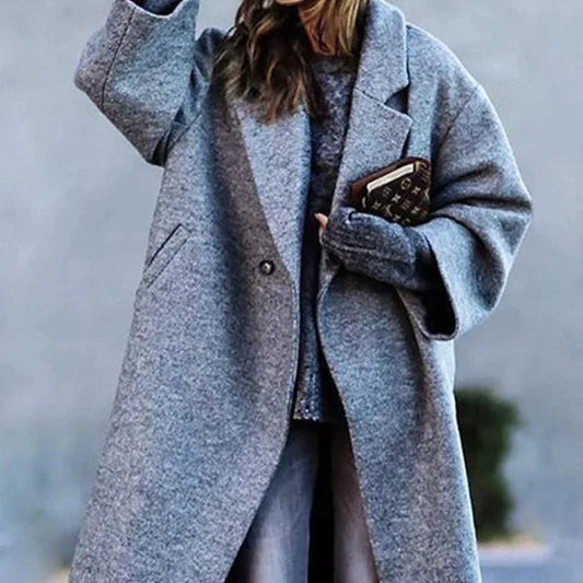 Long Oversized Coat for Women - Notched Lapel - Image 1