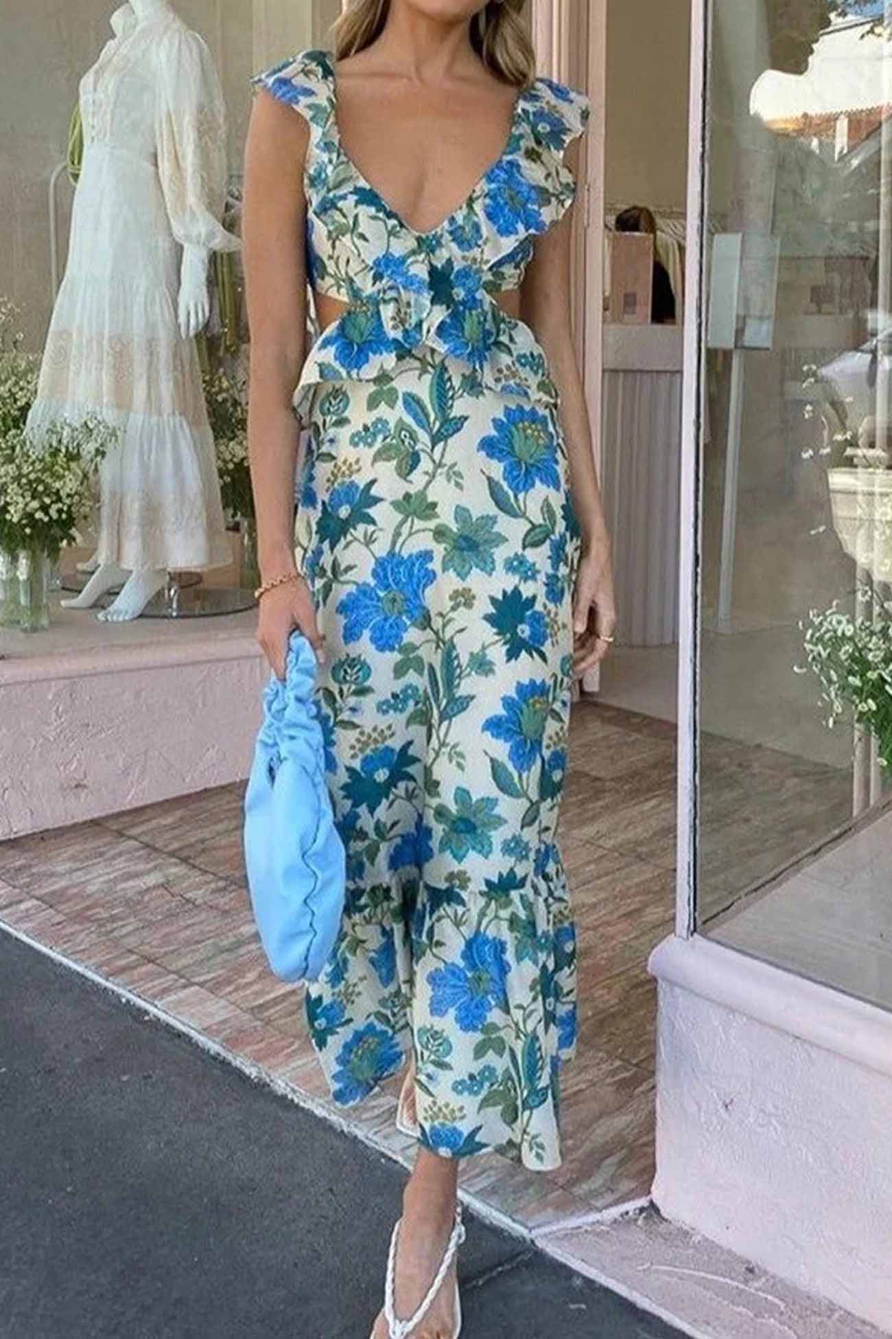 Image of Women's Ruffle Floral Summer Maxi Dress
