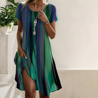 T-Shirt Dress for women - Knee Length Casual - Short Sleeve Round Neck - A-Line Slit - Image 1